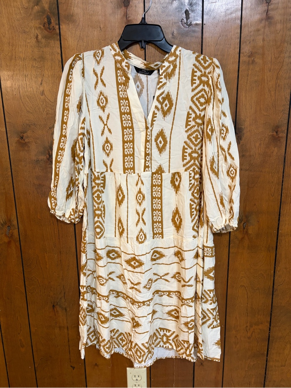 Mlle Gabrielle Cream and Mustard Printed Tiered Midi Dress
